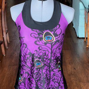 Moxie Cycling Fitted Racerback Bra Peacock Tank Top Medium Black/Purple